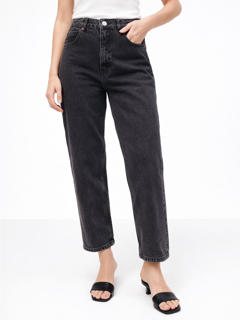 ZARA women’s jeans, SIZE 12 Black Washed High Rise Straight Leg Cropped